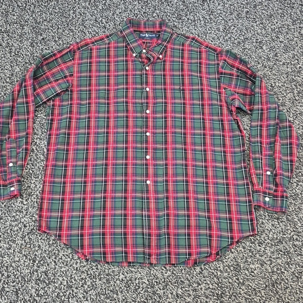 Ralph Lauren Button Down Long Sleeve Blake Mens Large Plaid Red Green - Picture 2 of 7